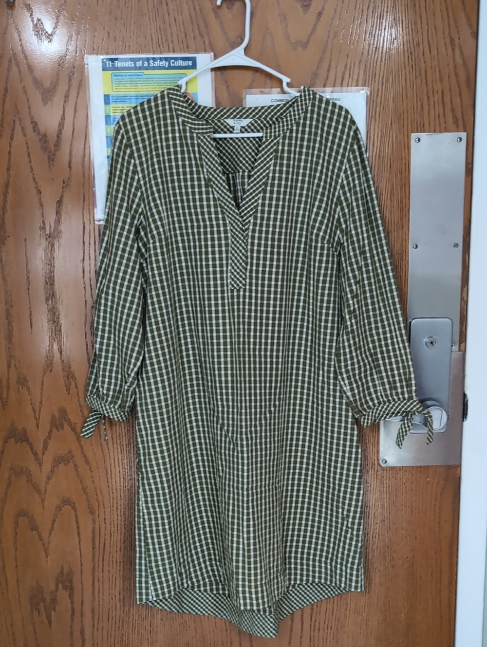 crown & ivy Olive Green Plaid Midi Tunic Dress